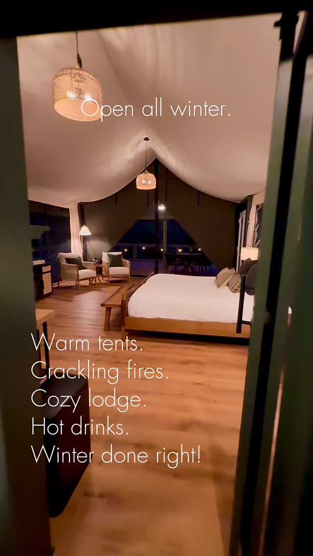Winter done right. Glamp all winter long at Wheat Creek Outpost. The tents stay nice and toasty, we always have fires going at the lodge and have an endless supply of hot coffee and hot toddy’s! #glamping #wheatcreekoutpost #wnc