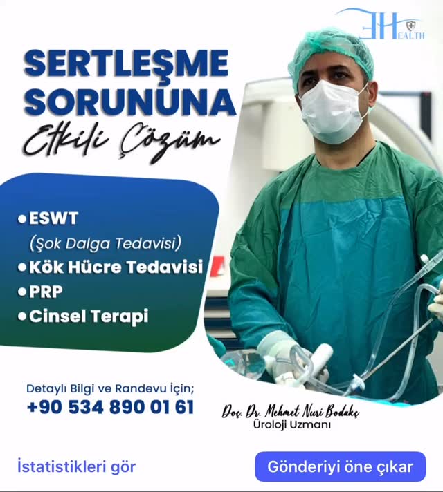 ❇️Sertleşme sorunu tedavilerinde bir çok tedavi yöntemi bulunmaktadır. Kişinin hangi tedaviye uygun olduğu muayene ve bazı testler sonucu netleştirilebilmektedir. Orta veya ileri düzey sertleşme sorunlarına göre tedaviler belirlenerek kişiye fayda sağlayacak tedavi planlaması sağlanabilir.
Detaylı bilgi ve muayene için bize ulaşabilirsiniz.
☎️0534 890 01 61
#üroloji #ürolojidoktoru #ereksiyonbozukluğu #ereksiyonsorunu #sertleşme #sertleşmeproblemi #sertleşmesorunu #eswtşokdalgatedavisi #kökhücre #eksozom #penilprotez #penilprotezameliyatı #mutlulukçubuğu #penisestetiği #üçparçalıpenilprotez #emkanhealthgroup