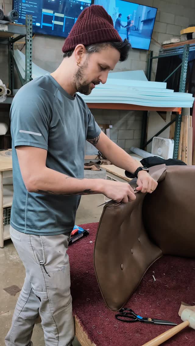 A little behind the scenes work in the shop as we finish up a leather chair with some ply grip