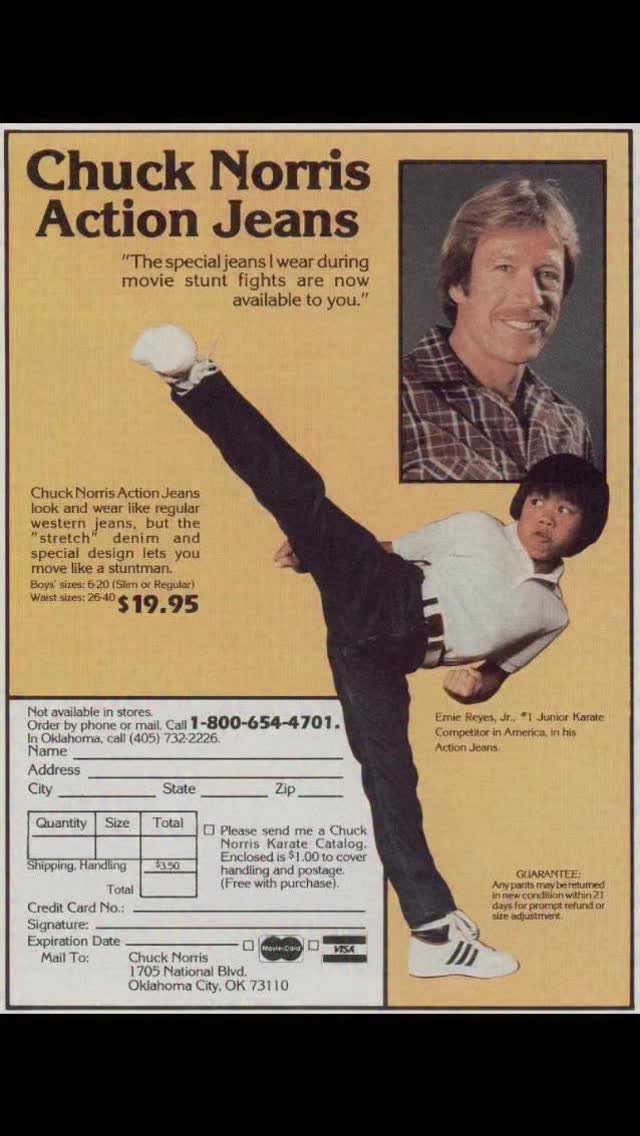 All I want for Christmas is these pants!
Love that Chuck Norris and @erniereyesjr had these action pants for mail order sale.
Hope everyone is enjoying the holidays.
#shopping #martialarts #fun #chicago #watchfam