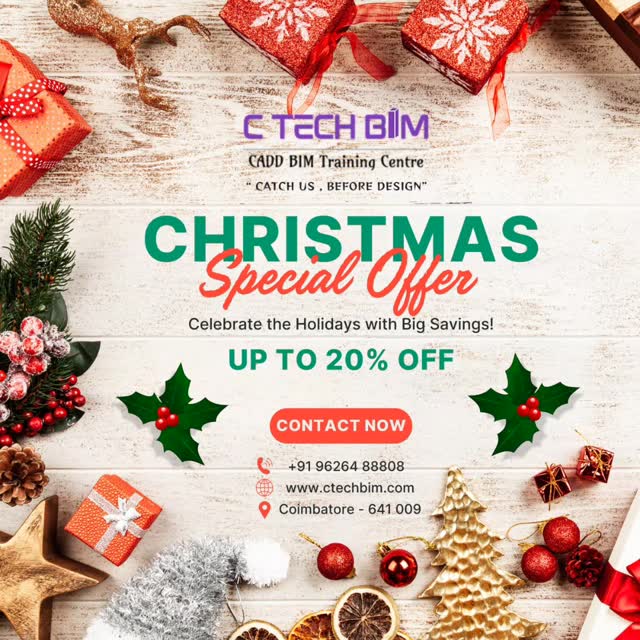 ๐โจ Christmas Special Offer is here! โจ๐
Upgrade your skills this festive season with UP TO 20% OFF on CADD & BIM Training Courses at C TECH BIM Training Centre ๐
Celebrate the holidays with smart learning & big savings!
๐ +91 96264 88808
๐ www.ctechbim.com
๐ Coimbatore
#ChristmasOffer #CTECHBIM #CADDTraining #BIMTraining #FestiveSale LearnAndGrow Coimbatore