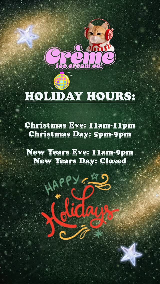 🕰️HOLIDAY HOURS 📅
Christmas Eve: 11am-11pm
Christmas Day: 5pm-9pm
New Year’s Eve: 11am-9pm
New Year’s Day: Closed
🫡