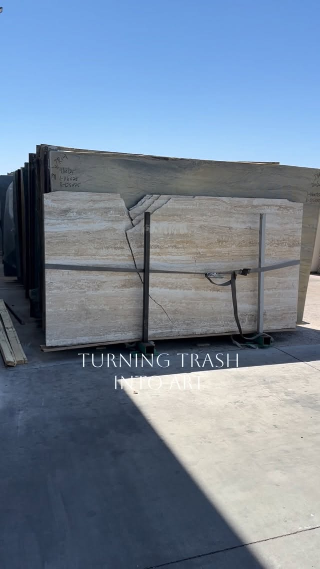 After finding these cracked travertine slabs, we knew we had to make something unique. For our latest custom home, we transformed these travertine slabs into one-of-a-kind chiseled columns. #theestatesatlonemountain