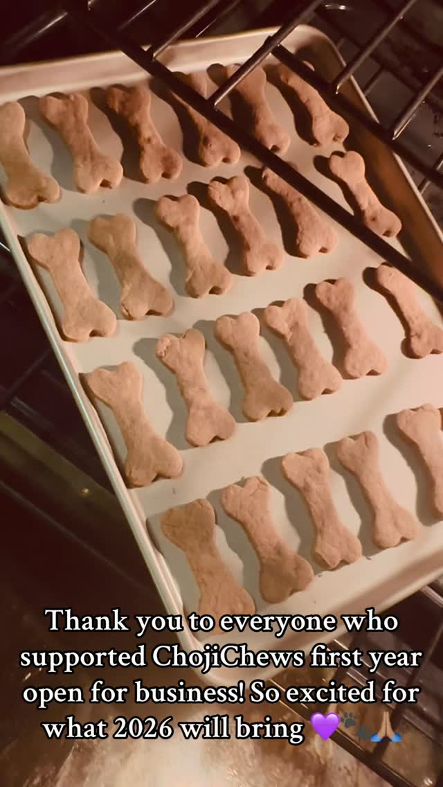 What a year! 🐶💜 Thank you for an amazing first
year — for every order, share, and kind word. We’re so grateful for the love and support and can’t wait to grow with you in 2026. More treats, more pups, and more love ahead! ✨🐾#ChojiChews #2025 #KC #DogTreats #smallbusiness