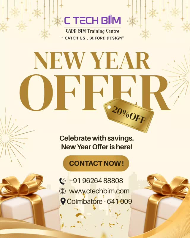 โจ Happy New Year 2026 โจ
Step into a year filled with new opportunities, smart designs, and successful careers! ๐
Thank you for being part of the C TECH BIM journey.
Letโs design a brighter future together ๐ก๐
๐ C TECH BIM โ CADD BIM Training Centre
โCatch Us, Before Designโ
#HappyNewYear2026 #CTechBIM #NewBeginnings #BIMTraining #DesignYourFuture CivilEngineering InteriorDesign ArchitecturalDesign Coimbatore