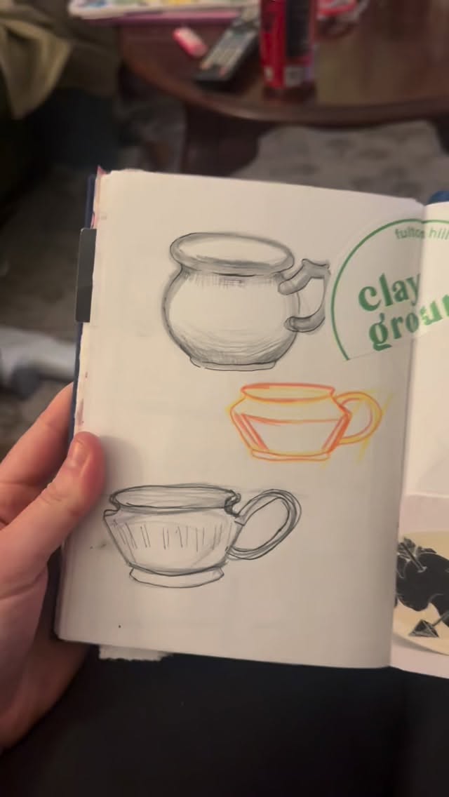 low and wide cappuccino mugs ๐ with sgraffito surface decoration. They will be bisque fired soon and then itโll be time to glaze them!