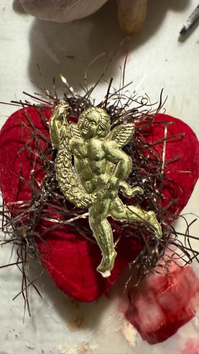 Find my hand made Spun Cotton Valentine Ornaments now available exclusively at Red Sky Gallery in Lake Forest Park. ❤️💗💓💕 @redskygallery1 #crooksycreations #spuncotton #spuncottonornament #spuncottonornaments #spuncottonart