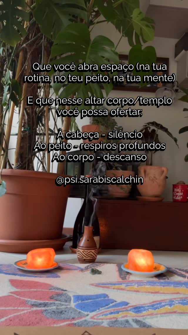 Num mundo caótico, que pede muito/tanto da gente, sem nos devolver nada, nos levando a exaustão e a doença, eu desejo que você possa furar essa bolha, que você possa abrir espaço na sua rotina, mente, casa, para oferecer a tua cabeça silêncio, ao corpo descanso e ao peito respiro lento. Uma oferenda de paz - tem coisas que só a gente pode fazer por nós mesmos.