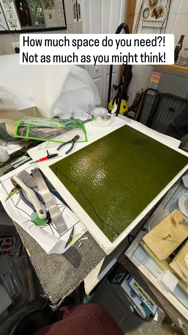 Think stained glass requires a huge workspace? Think again! š¤£š¤·āāļø Proof that you can create anywhere if you're passionate enough š Come check out my workshop tonight!
As long as you've got space for an A2/A3 cutting mat or a cork board ceiling tile, you're good to go when using the Tiffany Copper foiling technique!
Just remember: safety first! My earliest posts from 2021 prove it can be done ā I made stained glass from my dining room in a wheelchair!
- Essentials include a plastic storage tub with your kit and don't forget safety gear. You donāt need a lot to get started! Just keep things basic.
- Make sure itās well ventilated, so be in a room with an opening window, or buy a small extractor fan, as well as wearing a filtering face mask.
- Clear away any food & drink from your workspace whilst creating, and watch out for small children and pets who are guaranteed to be intriguedā¦.
Head to my website (www.NorthLakesStainedGlass.co.uk) for more information on copper foiling and subscribe to my mailing list for regular hints and tips, and to be alerted when my next blog post goes live, with a beginners guide to getting going in stained glass!
Once youāre a bit more confident, or want to try bigger projects but canāt make more room in the house, lots of people then move to a small shed, or why not search & see if there is a local stained glass artist in your local area who would ārentā you a table space in their studio? š§
Starting this spring/summer, Iāll be doing just that & offering out space in my Keswick studio to people who already know the basics of stained glass, donāt want tuition, but would like a space to work & some company to work on their own projects! Either bring your own equipment or borrow mine. If youāre interested, put a comment below or drop me a message š„°
#stainedglass #glassartist #glassart #GetCreative #CreativeCommunity #learn #workshop #hobbies #create #dream #craft #handmade #wellbeing #cumbria #lakedistrict #shareknowledge #support #startingOut #takethefirststep
@edenvalleyartisticnetwork @arts_cumbria @cumbriacreativecollective @the_makers_mill @make_it_at_market @thehappyherdwick @cumbrialifemag