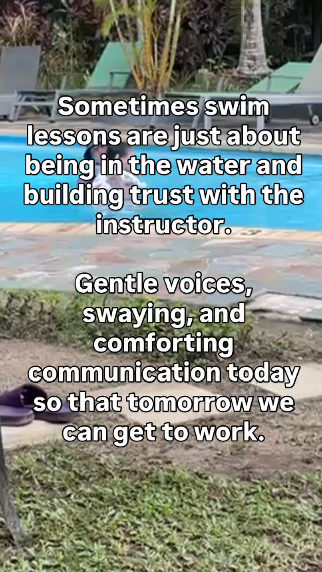 You may not think that this lesson is productive but you’re wrong.
Meeting a child where they are at builds trust. It’s not always time to push a child, sometimes it’s time to comfort them and show them what you are about so they can trust you when the skills get tough or scary.
All lessons should meet a child where they are at with gentle challenges. Today the challenge was getting into the water with me and staying there for the duration of the lesson. Tomorrow it will be different.