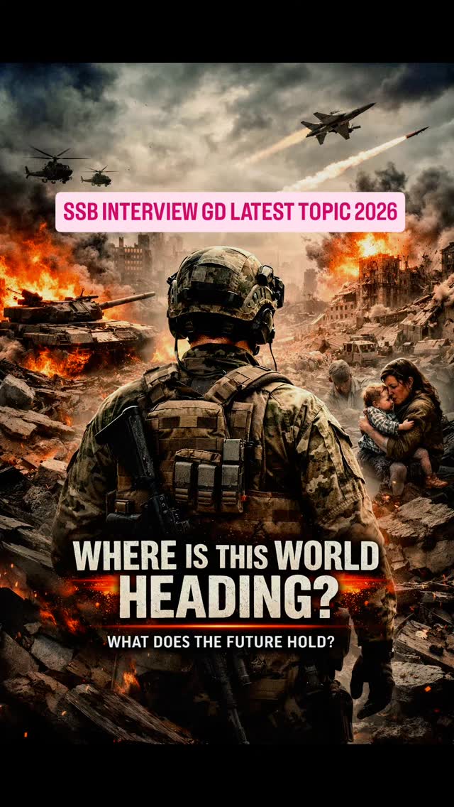 SSB INTERVIEW GD Topic 2026
โWith wars escalating across the world, is global security collapsing โ or are we entering a new normal of constant conflict?โ
โฆโฆ
Global tensions
Regional wars
Civilians paying the highest price
โฆโฆ
This GD tests your
โ Awareness of world affairs
โ Logical & balanced thinking
โ Calm, officer-like expression
โ Ability to conclude positively
Opening line:
โRising global conflicts remind us that peace survives only when nations stay prepared and responsible.โ
Conclusion line:
โStrong defence, responsible diplomacy, and ethical leadership together shape real security.โ
โฆโฆ
#SSBGDTopic #SSBInterview #GroupDiscussion #DefenceAspirants #CurrentAffairsGD WorldAtWar GlobalSecurity DefenceAwareness OfficerLikeQualities OLQs IndianArmedForces SSBPreparation SSBMotivation DefencePsychology
