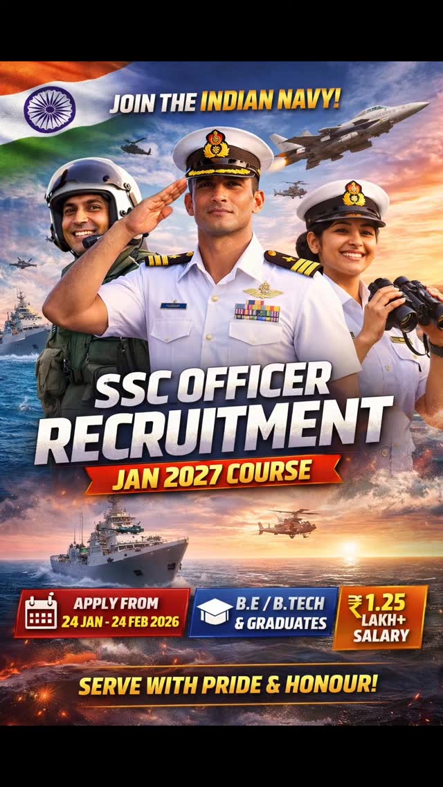 Navy SSC Officer Recruitment 2026 Out | No Written Exam | โน1.25 Lakh Salary | Jan 2027 Course
#IndianNavy #SSCOfficer #NavyOfficer #DefenceJobs2026 #JoinIndianNavy SSBInterview NoWrittenExam OfficerLife DefenceAspirants IndianArmedForces NavyRecruitment2026 Jan2027Course