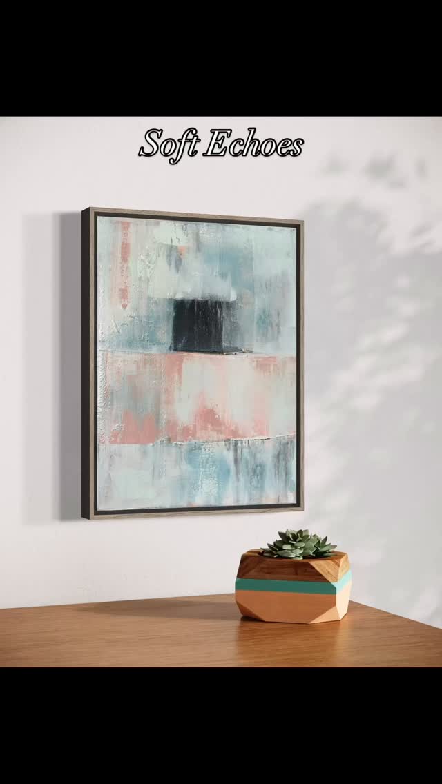 Soft Echoes is one of three left of my Layers of Becoming series… an abstract oil on canvas framed in wood, the layered textures and subtle transitions between colour fields invite the viewer to slow down and explore the surface. This work is both emotionally expressive and serene, and is designed to bring a sense of calm to a space, while holding enough texture and character to spark reflection. Link to my website in Bio. #artforyourhome #oilpainting #abstractartwork #femaleartist #artforsale