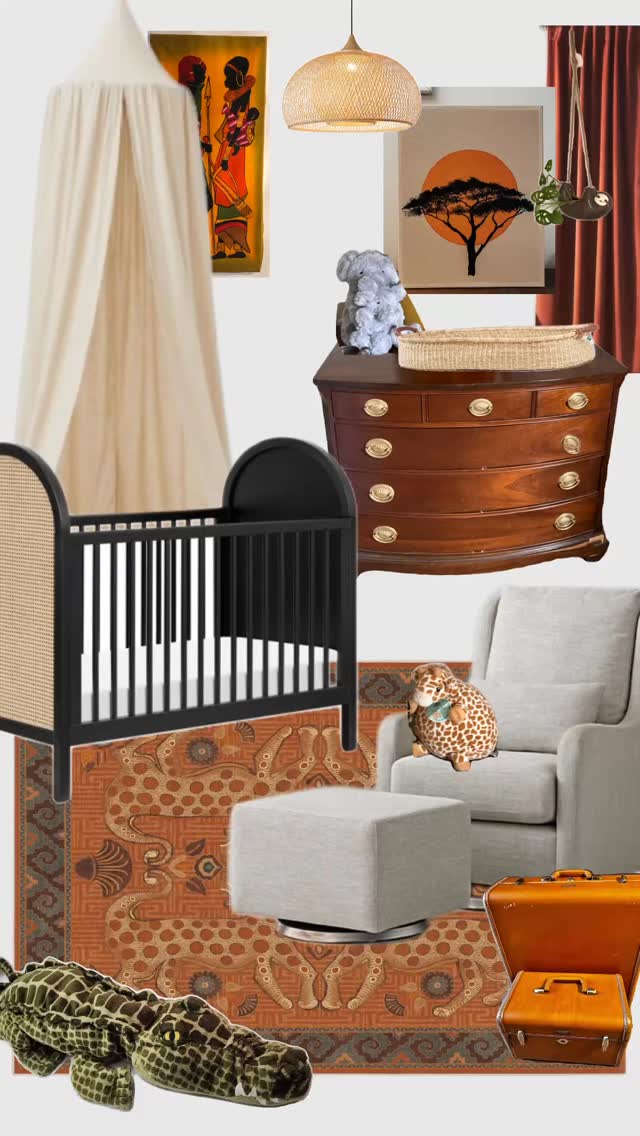 Safari nursery design, inspired by my husband’s travels to Africa and the African tapestry he brought back with him.
