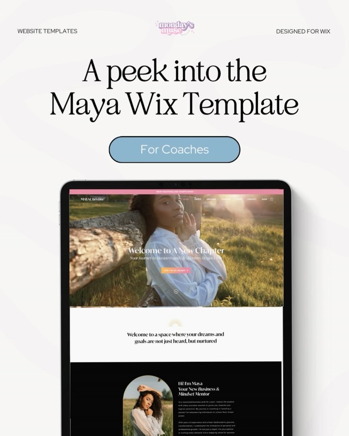 Swipe to explore Maya. The template that the muses have been RAVING about! â¨
â â â â â â â â â
My website templates are made to help you stand out online without the high cost of custom design. I understand that making a big investment can be daunting, so these templates offer a great start. Youâll get to see the benefits of having a website that works for you around the clock without the hefty price tag.
â â â â â â â â â
With each page already designed for you, all you have to do is swap out colors and images, add in your written content, and make any small tweaks youâd like. So while youâll be doing it yourself, youâll have a giant head start.
â â â â â â â â â
I have templates for coaches, realtors, beauty professionals, and podcasts. Which industry would you like to see a template for next? #itsmondaysmuse
#wixwebsite #wixwebsitedesign #websitetemplate #websitetemplates #womenentrepreneurs #findmydesign