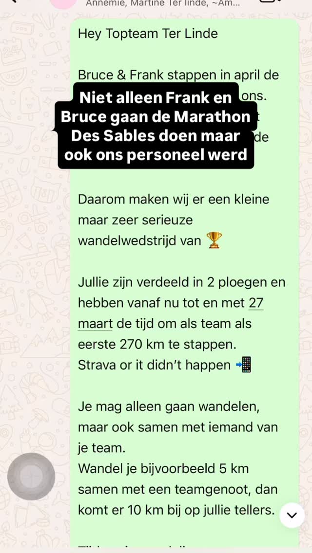270km doen wij met twee vingers in de neus!
Bruce en Frank van @gofit.be Bornem en @gofit2.0 Puurs lopen in april de Marathon Des Sables. Dat is 270km in de woestijn op 1 week. Daarom doen we met het team een wedstrijd, we doen ook 270km alleen niet in de woestijn, met iets meer tijd en verdeeld over het team.
Welk team denk jij dat er gaat winnen? π₯Ύ