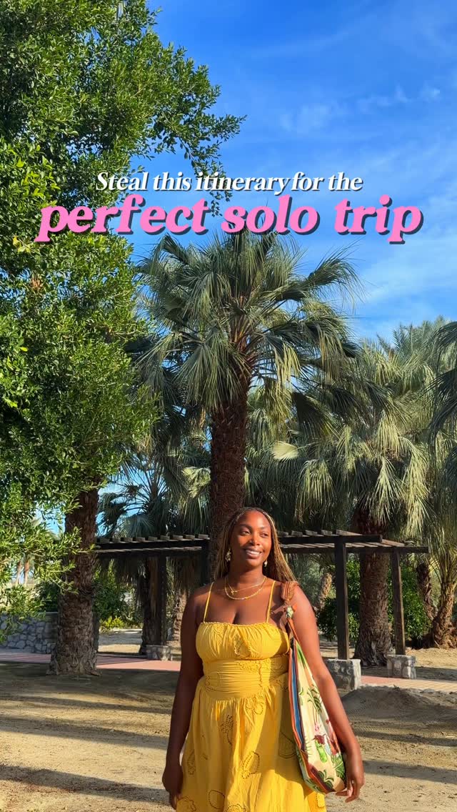 #AD Your perfect solo trip is to @VisitGreaterPS (no seriously it was the best)
Day 1
- Check in @thompsonpalmsprings a beautiful artsy boutique hotel you’re going to love
- Lunch at @lolaroseps at Thompson Palm Springs
- Pool time and relax at the hotel
- Dinner at @molemexicankitchen in Palm Desert
Day 2
- Morning hike at Andreas Canyon @aguacalienteindians
- Spa day at @thespaatseche with their Taking the Waters experience
- Afternoon ride up @palmspringsaerialtramway for sunset
- Dinner at @thebarissi in Palm Springs (get the sundae)
Day 3
- Visit @shieldsdategarden in Indio
- Lunch at @eatgabinos in Indio
- Explore @cityofindio murals and Happy Alley
- Visit Etherea in Coachella (such a stunning piece of art) @cityofcoachella
- Dinner at @shorebirdrestaurant in Palm Desert
Day 4
- Grab a photo at the Forever Marilyn at Palm Springs Downtown Park
- Drive around to go celeb and famous homespotting
I also really wanted to go to the Palm Springs Art Museum, but I wasn’t able to fit it in this visit. Please add it, I heard it’s amazing.
#VisitGreaterPS #findyouroasis