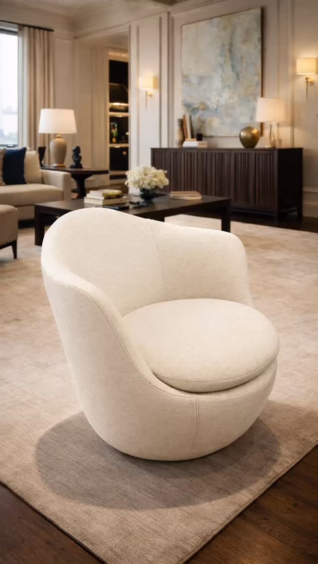 A sculptural swivel lounge chair with a seamless, cocooned silhouette, wrapped in soft textured upholstery and anchored by a rounded base that blends comfort, modern form, and understated elegance.
#furniture #customfurniture #customupholstery #upholstery #furnituredesign