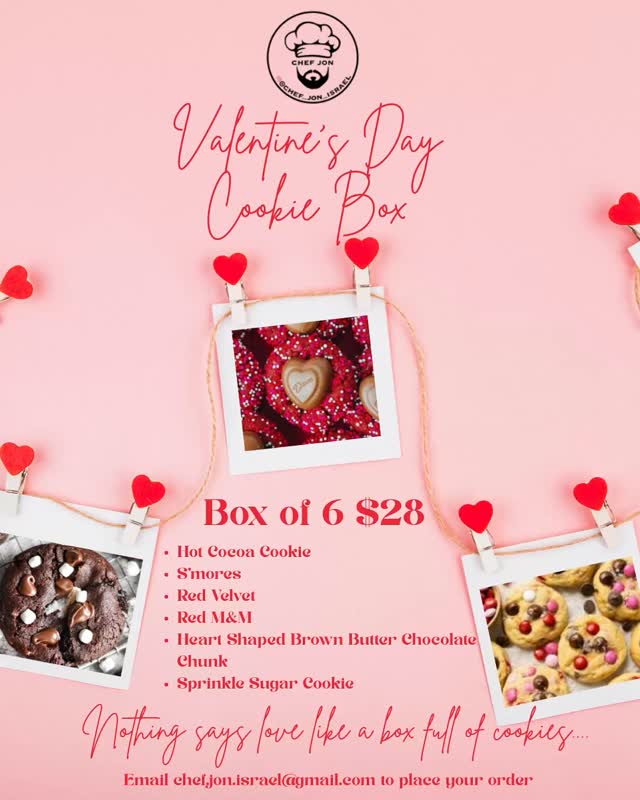 Looking for the perfect Valentine’s Day gift for that special someone? Need a last minute way to say I love you? Nothing says love like a box full of @chef_jon_israel cookies. DM us for details