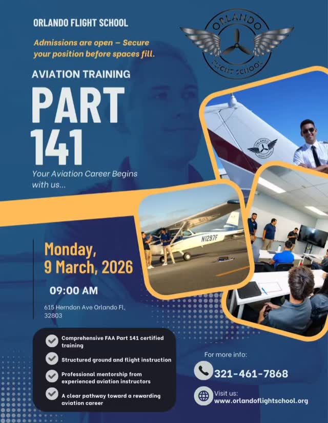 Dear Prospective Student,
We are pleased to invite you to enroll in our upcoming FAA Part 141 Aviation Course, beginning on Monday, March 9, 2026.
This program is designed for individuals who are committed to pursuing a professional career in aviation. Our FAA-approved Part 141 training provides a structured, high-quality curriculum led by experienced instructors, ensuring you receive the knowledge, skills, and discipline required to become a successful professional pilot.
By joining this course, you will benefit from:
Comprehensive FAA Part 141 certified training
Structured ground and flight instruction
Professional mentorship from experienced aviation instructors
A clear pathway toward a rewarding aviation career
Seats are limited, and we encourage you to secure your enrollment as soon as possible. Do not miss this opportunity to take the first step toward becoming a professional pilot.
For enrollment details and admission requirements, please contact our admissions office at your earliest convenience.
We look forward to welcoming you to the next generation of aviation professionals.