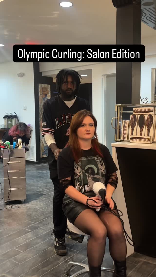 Not Our First Curl… Just Our First Curling #salonlife #stylistlife #workhardlaughhard #teamenergy