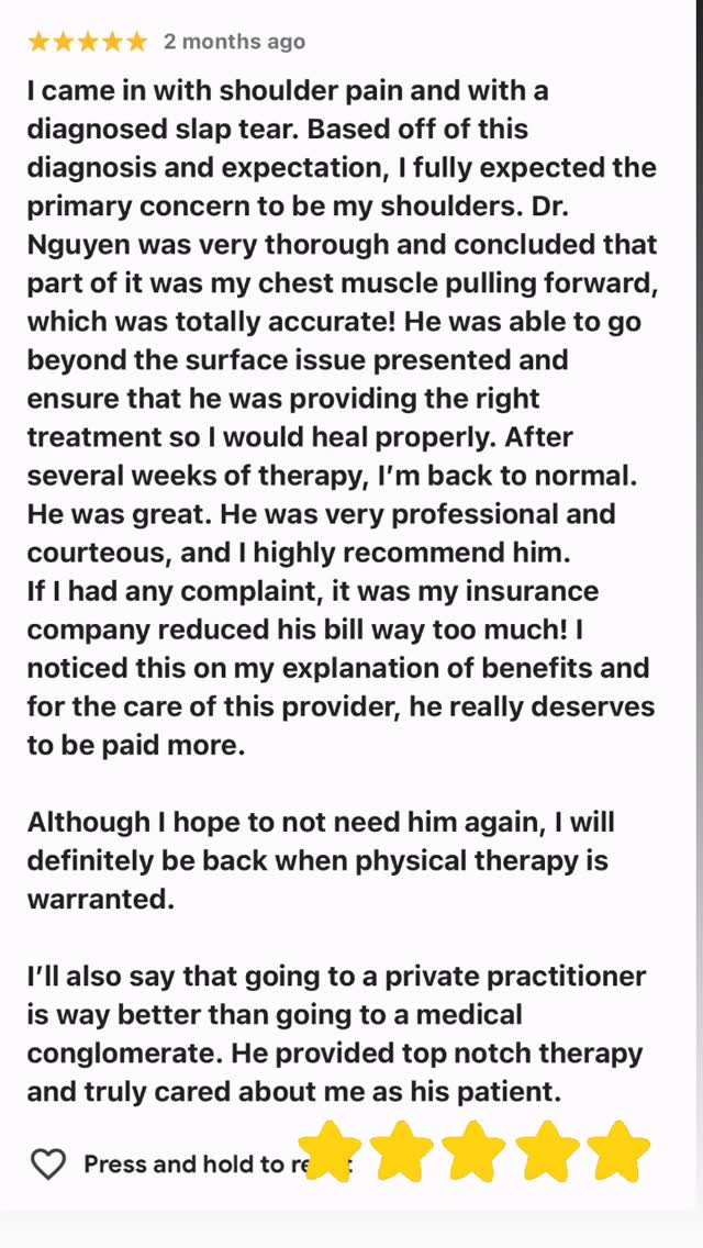 Reviews like this remind us why we love what we do ⭐️⭐️⭐️⭐️⭐️ #5star #arlington #sports #physicaltherapist #wellness