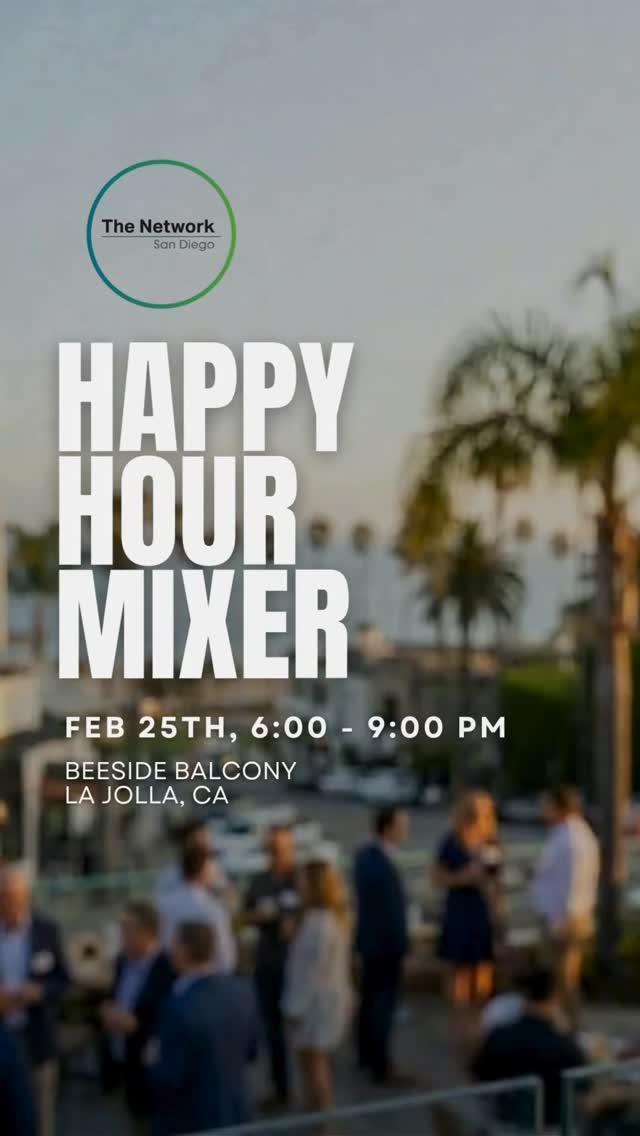Join our Happy Hour Mixer networking event at Beeside Balcony in La Jolla Village this Wednesday, February 25th!
Use promo code NETWORKSD to save $5 off your ticket - link in bio 🎟️ #sandiegoprofessionals