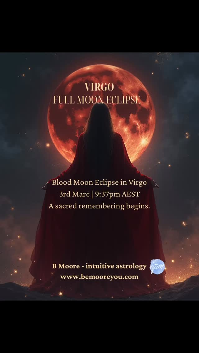 Hey Moon Lovers ✨🌹
We are gently approaching her luminous peak…
On Tuesday 3rd March at 9:37pm AEST, our Full Moon rises in Virgo — the sacred High Priestess — cloaked in the crimson glow of a Blood Moon Total Lunar Eclipse, entwined with the South Node.
This is no ordinary moon.
She is a remembering.
She asks us softly…
What from our past is ready to be honoured — and released — so that destiny may be reshaped?
Virgo is the Devotional Goddess.
The Virgin — the woman whole unto herself.
She who tends the sacred flame through ritual, through presence, through quiet devotion.
The High Priestess who knows.
Under her light, we are invited to unclutter not just our homes… but our inner temples. To gently lay down the burdens of over-responsibility, of perfectionism, of carrying too much for too long. To return to simple daily rituals — gratitude, nourishment, self-honouring.
This eclipse carries the medicine of dissolution.
What has felt chaotic, unsettled, or misaligned may now reveal itself clearly. Not to overwhelm — but to be lovingly reorganised. Virgo teaches us sacred structure. She reminds us that clarity is a kindness to the soul.
And yet… she whispers: do not spiral into overthinking.
Discernment is power. Perfectionism is paralysis.
Stay embodied. Stay soft.
This Virgo Moon illuminates themes of health, habits……(see comments for more)
Full Moon Blessings Belinda
@be_moore_you #themoontheseerandtheoracle #intuitiveastrology #fullmoon #whatsongoldcoast #bloodmooneclipse #intuitiveastrologyreadings #moonwisdom #spiritguidedastrology @iam_healinggifts