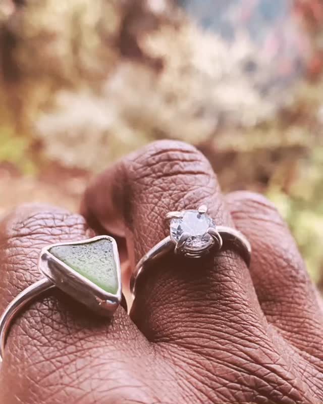Two sterling silver beauties, handcrafted and ready to shine 🤍
🌊 Open sea glass ring — featuring genuine N-grade sea glass, set on an adjustable open band so it can be gently resized for the perfect fit.
✨ Claw-set clear cubic zirconia ring — a sparkling 7mm stone in a classic claw setting, sized Q for effortless elegance.
Both rings are made from solid sterling silver using a 2.3mm x 1.5mm D-shaped wire, giving a beautifully balanced feel: delicate, durable, and designed for everyday wear.
These are my Monday makes ✨
If you’re interested in buying either piece, send me a DM 💌
Minimal. Timeless. Made to be loved.
Which one’s calling your name? 💍
#SilverByGolden #CubicZiconia #HandmadeJewellery #SterlingSilverRing #SeaGlassJewellery