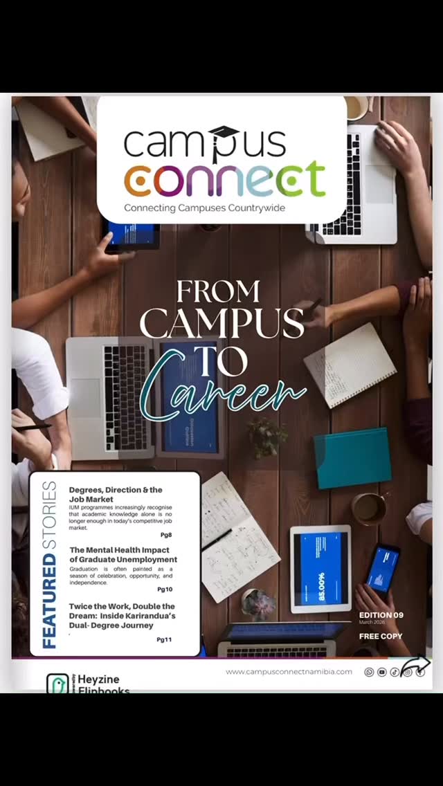 Academics are important but skills set you apart. In today’s world, knowledge alone is not enough. Skills, experience, hands on training and mindset shape your future. Discover how students are preparing for the real world in our latest edition.
🔗Click the link in our Bio for our latest edition
#campusconnectnamibia #studentmagazine #campustocareer