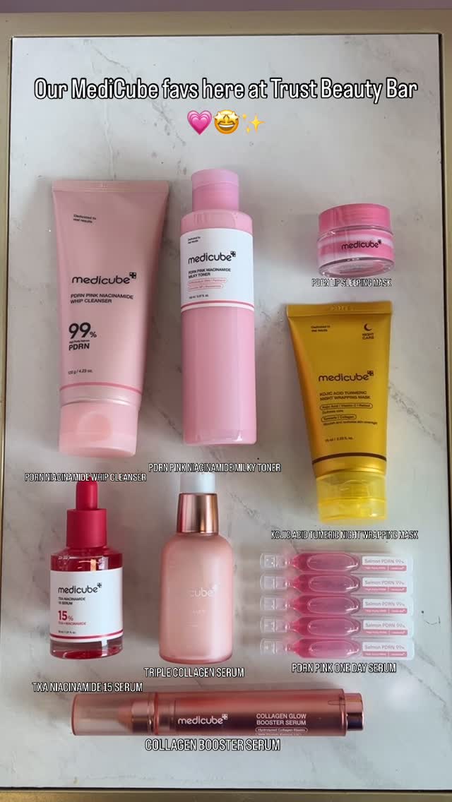 ✨ MEDICUBE FAVS AT TRUST BEAUTY BAR ✨
Clinical Korean skincare that actually performs — brightening, repairing, strengthening + giving glass-skin energy 🤍💉
Here’s what we’re loving (and why):
⸻
🧼 PDRN Pink Niacinamide Whip Cleanser (99% PDRN)
A whipped, cushiony cleanser that removes impurities without stripping the barrier.
• Supports skin regeneration
• Brightens dull tone
• Preps skin for active absorption
Perfect for post-procedure clients & pigmentation concerns.
⸻
💗 PDRN Pink Niacinamide Milky Toner
Barrier-repairing, hydrating + glow-enhancing.
• Niacinamide for tone correction
• PDRN for skin healing support
• Milky texture = hydration without heaviness
Ideal after laser, microneedling & acne treatments.
⸻
🧴 TXA Niacinamide 15% Serum
Pigmentation corrector + redness reducer.
• Tranexamic Acid to target melasma
• 15% Niacinamide for oil control + pore refinement
• Brightens uneven tone
A must for clients working on hyperpigmentation protocols.
⸻
🧬 Triple Collagen Serum
Elasticity + firmness support.
• Multi-molecular collagen complex
• Improves skin bounce + smoothness
• Great for 30+ skin or post-weight loss
⸻
💉 PDRN Pink One Day Serum Capsules
High-potency regenerative ampoules.
• Salmon PDRN for repair
• Glass-skin finish
• Excellent post-treatment recovery booster
⸻
🌙 Kojic Acid + Turmeric Night Wrapping Mask
Brightening overnight treatment.
• Kojic Acid for dark spots
• Turmeric for inflammation
• Wake up visibly more radiant
⸻
💋 PDRN Lip Sleeping Mask
Plumps, repairs + deeply hydrates overnight.
Because lips deserve clinical care too.
⸻
✨ Collagen Booster Serum (Glow Pen)
On-the-go glow + firmness enhancer.
• Hydrating collagen infusion
• Perfect before events
• Adds instant luminosity
⸻
Available in clinic + DM us to reserve yours 🤍
📍 Vaughan
🛍 Shop in-store
💬 Message us for personalized routine mapping
#TrustBeautyBar #Medicube #KoreanSkincare #ClinicalSkincare #GlassSkin MedicalAesthetics