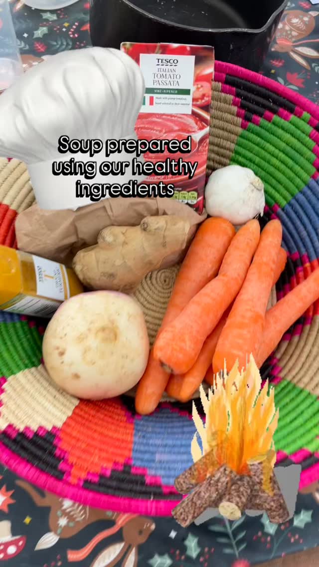 Time for Cooking 🧑🍳 Firstly the children played, what it is ? A basket full of delicious food items and they handled and smelt the goods. We discussed about why it was good for our bodies and growth and smelt the different flavours. We also explored plants that we use for medical needs in line with celebrating World Wildlife Day ! We spoke about farming and the local plant-life we have in our Forest. We smelt some Aloe Vera which was very stinky! We used a turnip in our soup and Natalie told the The Enormous Turnip tale as the chicken got busy preparing ! After our ingredients were all added to the pot, Kerrie had the Fire ready to for it to cook for our healthy snack time. Our cooking time is great for learning about food, their source, flavours and spices from around the world 🌍 and having a taste of something different. We used garlic, turmeric, ginger, turnip, carrots, tomatoes, coriander and some vegetable stock and it was delicious 😋 #forestschool #earlyyearslearning #outdoors #wwf