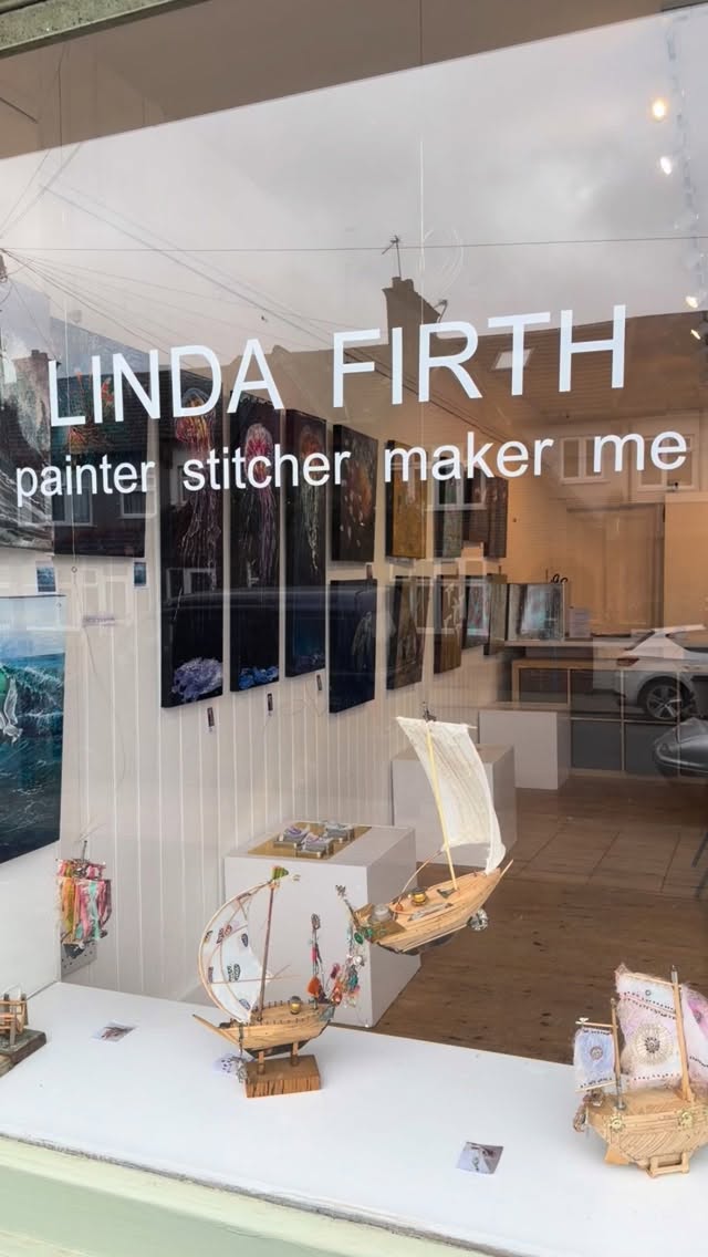 Welcome to Linda Firth with her beautiful solo show - Painter, Stitcher, Maker, Me. Incredible light reflecting acrylic paintings, models and finely stitched works of art. The light plays on her pieces in a fascinating way so well worth a trip to the gallery to see them in person. Meet the artist tonight 6-8pm.