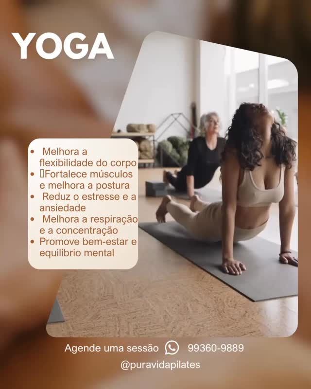 🧘♀️ Hora de desacelerar e cuidar de você!
Venha experimentar nossa aula de Yoga às terças-feiras às 20h com a professora @wendyarevolo
Um momento para alongar o corpo, acalmar a mente e renovar as energias.
✨ Melhore sua flexibilidade
✨ Reduza o estresse do dia
✨ Conecte corpo e mente
Reserve seu lugar e venha viver essa experiência! 💫
📲 Agendamentos pelo WhatsApp.
Vagas limitadas