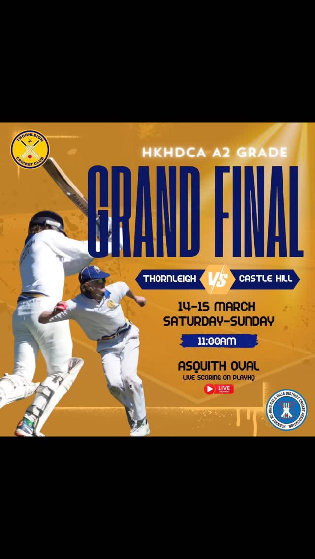 It’s Grand Final Time. Let’s Go Thornleigh A2’s.
🏏🏏
@alto_mitsubishi_pennant_hills
@magpieswaitara
@allenandsheppard
@scooda.creativehub
@cricketnsw
@cricketaustralia
@playcricketau
@hkhdca
@thornleighsportsclub