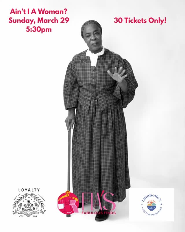 Women’s History Month Celebration on Upshur Street
Join the women of Upshur Street for an evening of reflection, inspiration, and togetherness as we honor the strength, resilience, and voices of women — past and present.
“Ain’t I A Woman”
A Dramatic Presentation of the Life & Legacy of Sojourner Truth
🗓 Sunday, March 29
🕠 5:30 PM
More than a performance, this is an experience.
Through powerful storytelling, nationally recognized actor, poet, and storyteller Charmaine Crowell White brings Sojourner Truth to life — a woman born into bondage who rose to become one of the most courageous voices for freedom, dignity, and equality. Her words challenged a nation and still echo today.
As we gather during Women’s History Month, we are reminded that the fight for respect, opportunity, and equality did not begin with us — but it continues through us.
This evening is an invitation to pause, to listen, and to stand in community. To celebrate women who paved the way, and to recognize the power of unity among women now. You will laugh, reflect, learn, and most of all, feel connected — to history, to purpose, and to one another.
Following the performance, guests will participate in a meaningful Q&A discussion with the presenter.
⸻
A Community Experience
📚 Presentation: Loyalty Bookstore
4203 9th Street NW
🍰 Pre-Event Beverage: Lulabelles Sweet Shop
847 Upshur Street NW
🛍 Post-Program Reception: Fia’s Fabulous Finds
843 Upshur Street NW
Your evening moves together — beginning in fellowship, continuing in reflection, and ending in celebration.
⸻
Your Ticket Includes
• Pre-event beverage and gathering
• Full dramatic presentation
• Q&A discussion
• Reception and fellowship at Fia’s Fabulous Finds
• A shared celebration of women, unity, and history
🎟 Ticket Price: $25.99
#dcthrifting #petworthdc #fabulousfindsbyfia #petworth #petworth
Come honor the past, stand in the present, and be inspired for the future.
Because when women gather with purpose, history is not only remembered — it lives again.