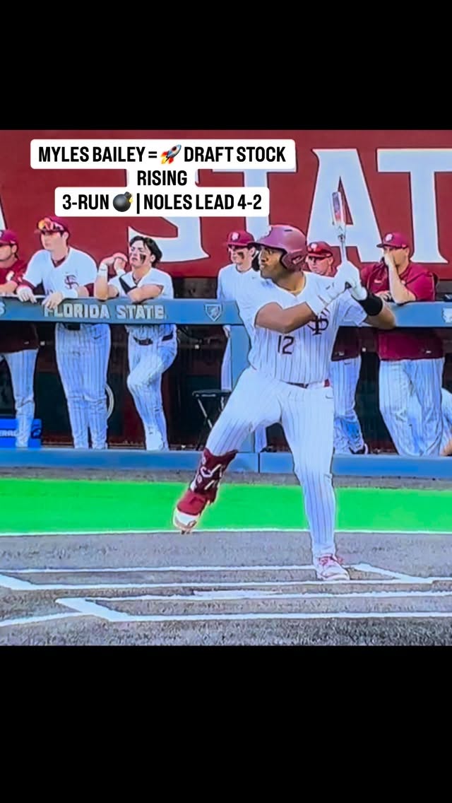 ✅Big weekend ACC Series
MYLES BAILEY just boosted the résumé in a big way 📈💣
3-run shot off a tough Lefty to flip it and give the Noles a 4-2 lead over NC State.
The games now 5-4 Pack back on top
.
.
#MLBDraft #FSUBaseball #acc #CollegeBaseball #BaseballReels