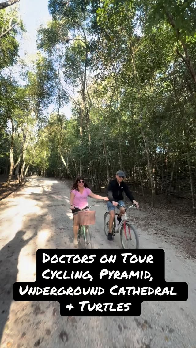 Yesterday’s two London doctors booked a second day with Señor Travel Bug’s and let me recommend the best day for their interests and considering local conditions. They got lots of variety - cycled through the jungle between Mayan buildings, climbed one of the highest pyramids, swam in a pitch black underground cenote akin to a natural cathedral and wrapped up the day swimming with turtles. Wow. #mexico #cancun #cycle #turtle #monkey