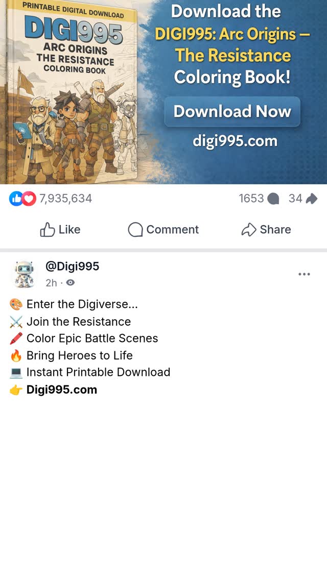 🎨🖍️ Looking for something fun, creative, and actually worth your time?
Step into Digi 995: Arc Origins – The Resistance Coloring Book and bring the Digiverse to life your way ⚔️🔥
Whether you’re relaxing, creating, or just escaping for a bit — this is your world to color.
💥 Instant download. Print anytime. Start now.
👉 https://www.rfr.bz/i4fc657
#Digi995 #ArcOrigins #ColoringBook #CreativeEscape #ColoringPages #DigitalDownload #RelaxAndCreate #IndieBrand #Digiverse #ArtCommunity #PrintableFun #MooreSuccess
