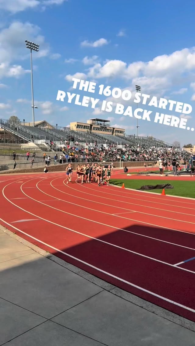 Clover Middle School 7th grader Ryley Fetty had, in my opinion, one of the most remarkable races of the conference championships. As you can see in the video above, she’s way back at the starting line while the rest of the field takes off — her shoe had fallen off. I didn’t notice it at first; I had my camera rolling, thinking, well, I guess I just missed her. I stopped recording, and suddenly she comes flying by, chasing the pack down with unbelievable determination.
It was cinematic perfection. I was beside myself watching it unfold. She regrouped with the pack, sitting in fifth, coming through the 400 in 1:29 — more like a 1:20 when you factor in the shoe situation. I’m thinking, how’s that going to hit her lactic-wise? Next split: 1:34, now in third. I noticed those ahead didn’t look nearly as economical— Ryley looked strong and composed. Then she moved into second, and I thought, she’s going to do it. She closed in 1:28 to win the 1600 in 6:09, barely a second off the school record. While it’s unofficial, she almost certainly would’ve broken 6 minutes today. Regardless, it was a phenomenal performance.