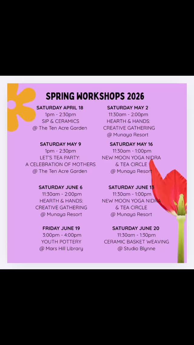 Spring workshops🌸☀️✨Link in bio or you can find more info about all of my workshops@ https://www.studioblynne.com/workshops #ashevilleartist #828isgreat #avlart #marshallnc #ncartist @thetenacregarden @munaya.resort @studioblynne @marshillfriendsoflibrarync