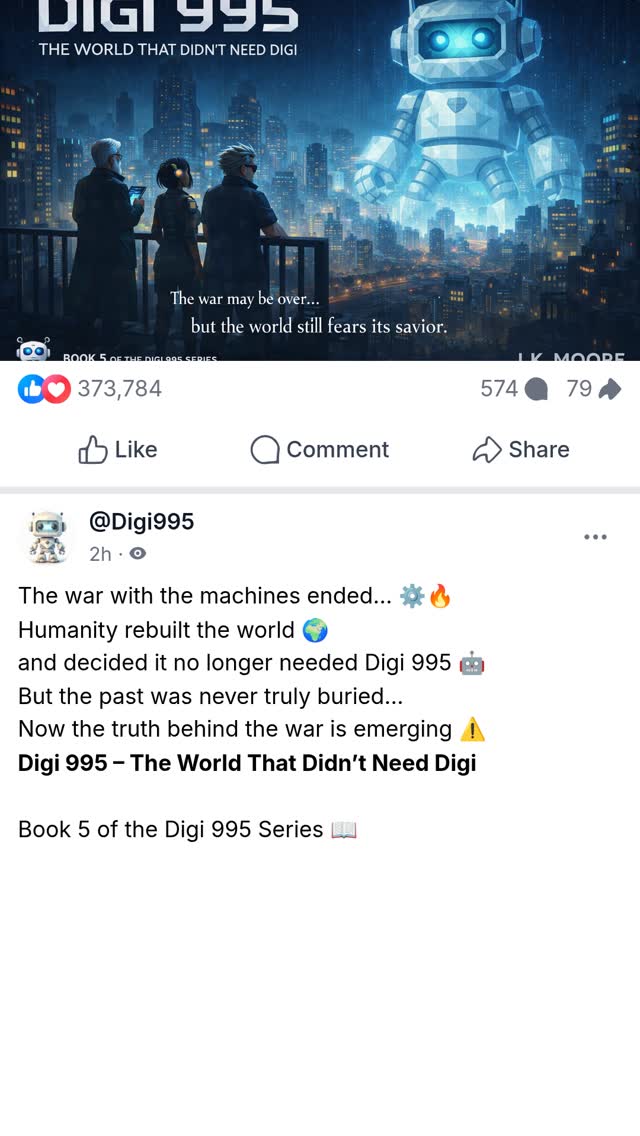 The war with the machines is over… ⚙️
Humanity rebuilt the world and moved on. 🌍
But what if the hero who saved it was the one thing still protecting it? 🤖
The past is about to resurface — and the truth about Digi 995 may change everything.
Digi 995 – The World That Didn’t Need Digi
Book 5 of the Digi 995 Series 📖
Official Store
https://www.rfr.bz/i0e5b93
All Bookstores
https://www.rfr.bz/i11462c
#Digi995 #SciFiBooks #Cyberpunk #RobotHero #Digiverse #IndieSciFi #FutureWar #AIStories #BookSeries #ScifiReaders 🚀