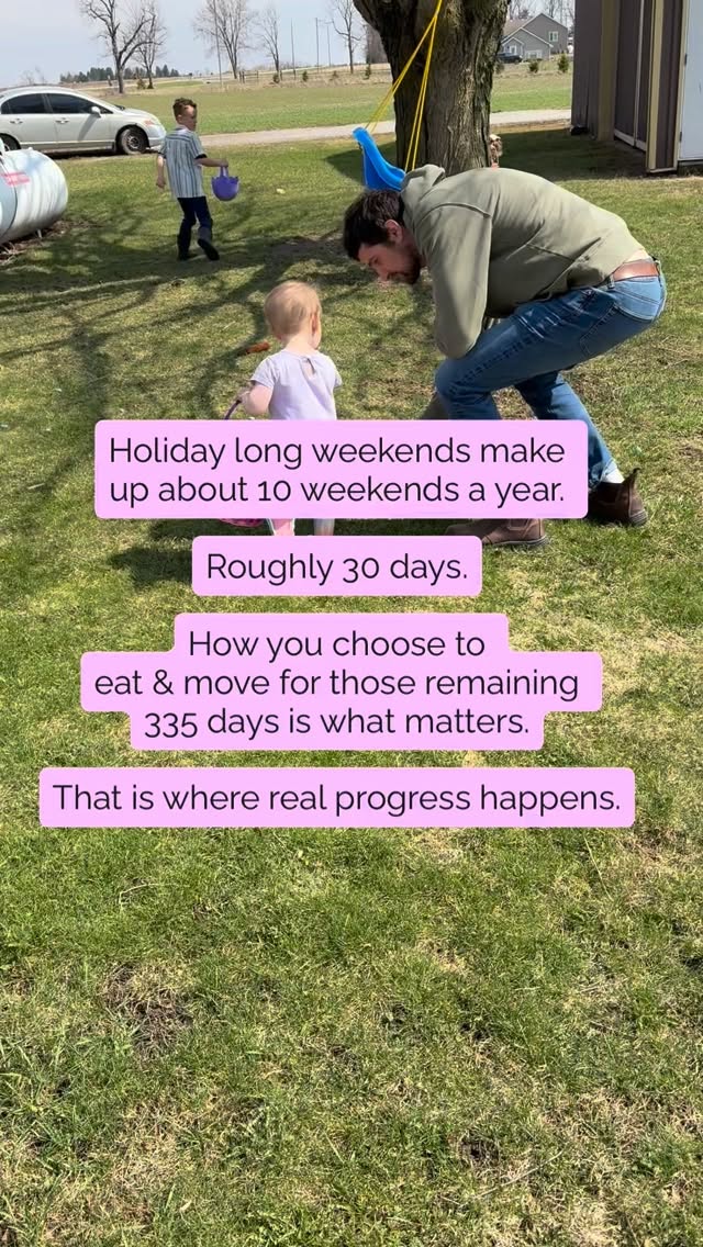 Holiday weekends make up about 10 weekends a year.
What you choose to do with the other 40+ weekends and all the days in between is what really matters.
Enjoy the Easter chocolate.�Enjoy the family dinners.�Enjoy the slower schedule. 🐣
One weekend doesn’t undo your progress… just like one “perfect” weekend doesn’t create it either. It’s the small, consistent choices over time that make the biggest difference.
So enjoy today, then get back to your routine when you’re ready.�
No guilt. No starting over. Just consistency.
That’s where the real progress happens. 💛