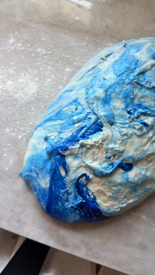 Not me thinking this was going turn out incredible 😂 But seriously we have to eat this Fast so I don’t question this awful coloring 😂 Me for every slice I serve “I swear it’s not mold” #bluespirulina #sourdoughfail