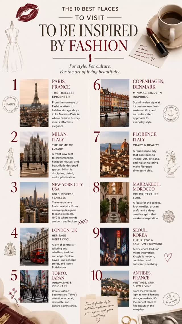 These are ten of my favorite places to visit to feel inspired. #fashion #coutureforeverybody #travelblogger #quietluxury #travelinspiration