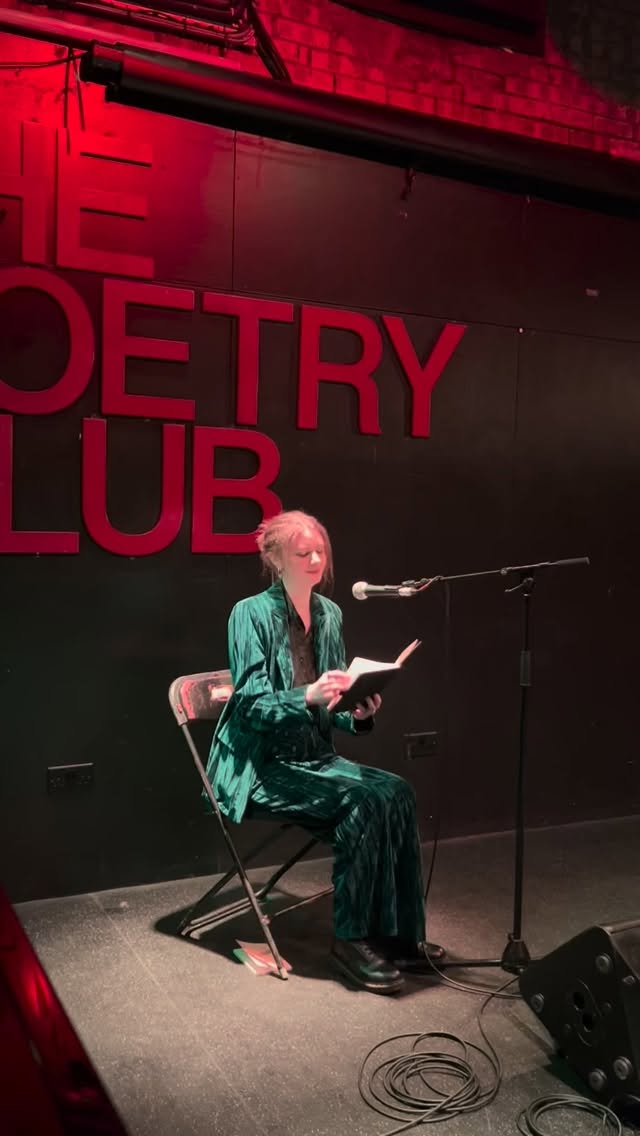 “I Got You a Present” performed at @the.poetry.club.glasgow for Big Gay Cabaret 🏳️🌈
Thank you so much to @rossopenmic for having me!! All the other acts were amazing, it was truly a pleasure to share a stage with you all ❤️
If you would like to read “I Got You a Present” in print, you can do so in TWO anthologies!! You can enjoy my poem alongside other spectacular poetry in The Poetry’s Dead Anthology Volume 2 by @thepoetrysdeadpodcast. And you can also enjoy the piece amongst a glorious selection of writing and art by trans and disabled creatives in @softpublishing’s Trans & Disabled Love Anthology 🏳️⚧️♿️
The links to both anthologies are on my website, linked in my bio 🔗
#imagedescription - Georgia is a white, disabled woman with dark blonde hair, wearing a teal, velvet suit. She is sitting on a stage with red lighting, reading from a black notebook.