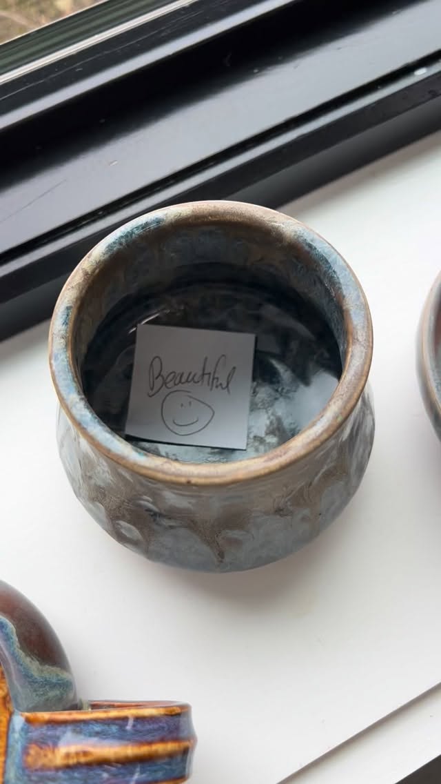 What a lovely note to see inside my jar - fresh out of the kiln - over the weekend! That’s one of the reasons I love @cotuitcenterforthearts and the people who work and volunteer their time in the ceramics studio. #kindness #community #pottery