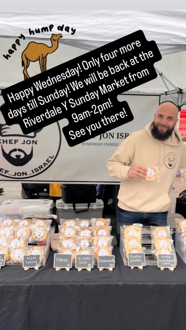 Happy Humpday! Only four more days till Sunday! We will be back at the Riverdale Y Sunday Market from 9am-2pm!
See you there! #nycfoodie #koshereats #chef_jon_israel #smallbatchcookies #kosher