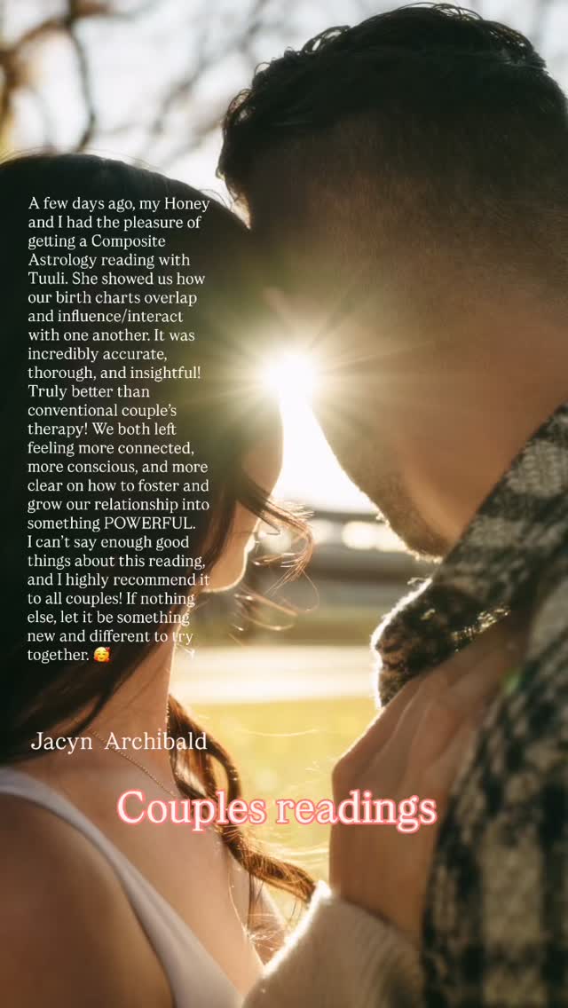 Composite reading is really a couples counseling using astrology ✨🌙
It can profoundly shift your relationship to a way deeper understanding and intimacy!
Book your reading 💕
#compositereading #couplescounseling #deeperintimacy #jungianastrology #somatichealing