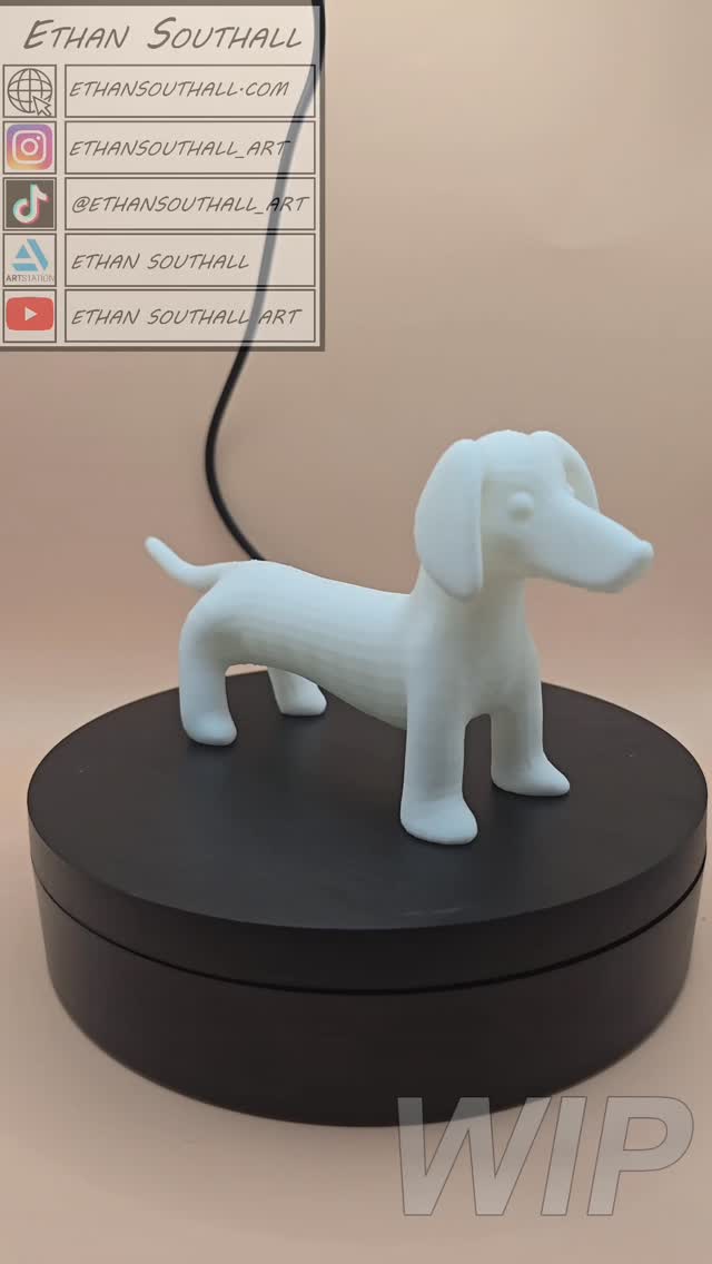 Current Work In Progress! This is the first and second test print of the Dachshund in a hot dog costume. The next steps will be 3D printing with colour and (hopefully! ) setting up an etsy store to sell these little guys #3DArt #3DModeling #3dprints #zbrush #Portfolio